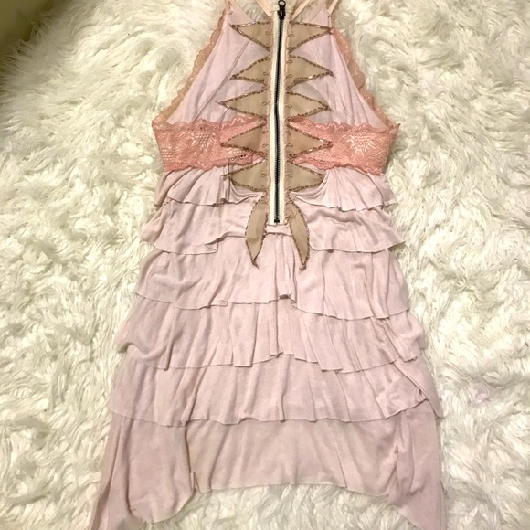 Free People Pink Ruffle and Beaded Tunic Top - Picture 2 of 7